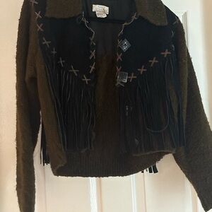 Sandy Starkman Black Leather and Knit Western Jacket